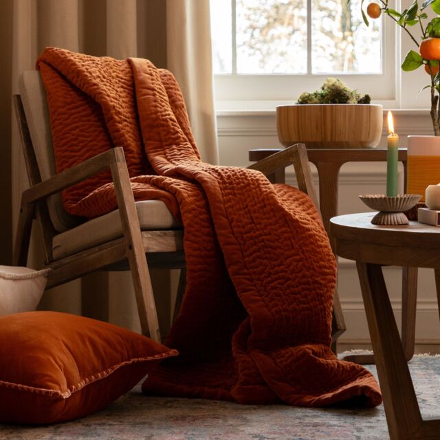 Voyage Maison Haze 100% Cotton Velvet Quilted Throw in Burnt Orange - Size: 140 cm x 200 cm - image 1