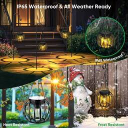 VOGREX 2Pcs Outdoor Solar Lanterns Waterproof Metal Hanging in Black - thumbnail 3