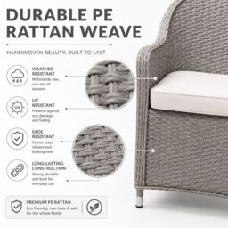 Shatchi Sorrento 3-Piece Rattan Bistro Aluminium 2-Seater Garden Dining Set with Table & Chairs in Natural - thumbnail 9
