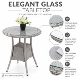 Shatchi Sorrento 3-Piece Rattan Bistro Aluminium 2-Seater Garden Dining Set with Table & Chairs in Natural - thumbnail 8