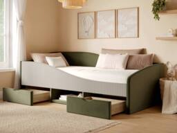 Flair Aubrey Velvet Storage Low Sleeper Bed with Beige Cord in Green - Size: Single - thumbnail 2