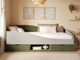 Flair Aubrey Velvet Storage Low Sleeper Bed with Beige Cord in Green - Size: Single - thumbnail 3