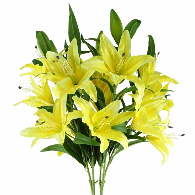 Leaf Pack of 6 x 100cm Large Yellow Lily Stem - 18 Flowers - Size: 6 x 100 cm - image 1