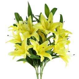 Leaf Pack of 6 x 100cm Large Yellow Lily Stem - 18 Flowers - Size: 6 x 100 cm - thumbnail 1