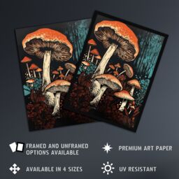 Artery8 Vintage Fungi Aesthetic Mushroom Earthy Modern Painting Artwork Framed Wall Art Print A4 in Black - thumbnail 2