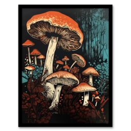 Artery8 Vintage Fungi Aesthetic Mushroom Earthy Modern Painting Artwork Framed Wall Art Print A4 in Black - thumbnail 1