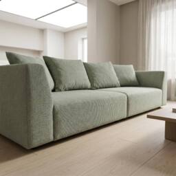 Abakus Direct Tokyo 3 Seater Sofa Basket Weave Fabric with Deep Seats in Green - thumbnail 3