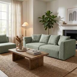Abakus Direct Tokyo 3 Seater Sofa Basket Weave Fabric with Deep Seats in Green - thumbnail 7
