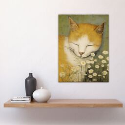 Artery8 Sleeping w/ The Daisies Artwork By Gillian Keenan Cat Sleeping In Wildflower Meadow Pastel Colour Oil Painting Large Wall Unframed Art Poster - thumbnail 4