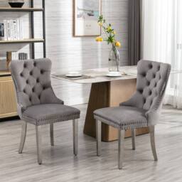 HomeTouch Winchester Set of 6 Velvet Upholstered Kitchen Dining Chairs with Sliver Chrome Legs in Grey - Size: 6 Pack - thumbnail 4