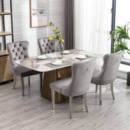 HomeTouch Winchester Set of 6 Velvet Upholstered Kitchen Dining Chairs with Sliver Chrome Legs in Grey - Size: 6 Pack - thumbnail 3