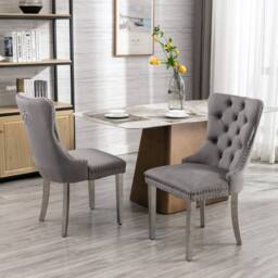 HomeTouch Winchester Set of 6 Velvet Upholstered Kitchen Dining Chairs with Sliver Chrome Legs in Grey - Size: 6 Pack - thumbnail 5