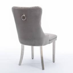 HomeTouch Winchester Set of 6 Velvet Upholstered Kitchen Dining Chairs with Sliver Chrome Legs in Grey - Size: 6 Pack - thumbnail 7