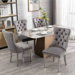 HomeTouch Winchester Set of 6 Velvet Upholstered Kitchen Dining Chairs with Sliver Chrome Legs in Grey - Size: 6 Pack