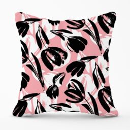 Warren Reed - Designer Nature Flat Spring Flower Motif In Pink & Black Color Outdoor Cushion - Size: 60 cm x 60 cm - thumbnail 1