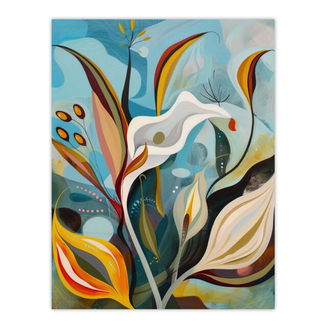 "Artery8 Abstract Lily Flowers in Bloom Colourful Spring Wall Art Print - Size: W24"" x H32""" - image 1