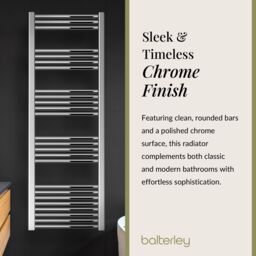 Balterley Straight Heated Towel Rail Radiator, 459W, 500 x 1600mm, Chrome in Silver - thumbnail 6