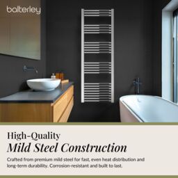 Balterley Straight Heated Towel Rail Radiator, 459W, 500 x 1600mm, Chrome in Silver - thumbnail 3