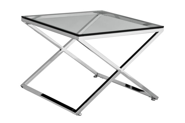 Orsina Glass Side Table with Metal Criss Cross Design, Glass Top SIde Table, Silver Side End Table For Living Room - image 1