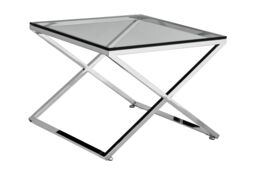 Orsina Glass Side Table with Metal Criss Cross Design, Glass Top SIde Table, Silver Side End Table For Living Room - thumbnail 1