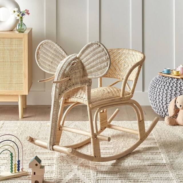 Wyld and Coco Kids Elephant Rocking Chair Natural Rattan Indoor and Sheltered Patio - image 1
