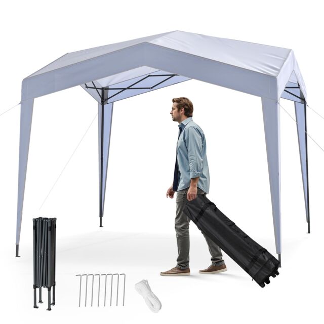 Costway 302 x 302 cm Pop up Canopy Tent with Portable Wheeled Bag & 8 Stakes in White - image 1