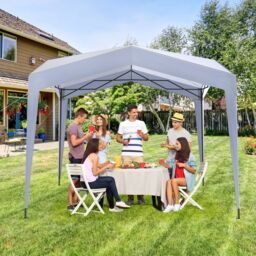 Costway 302 x 302 cm Pop up Canopy Tent with Portable Wheeled Bag & 8 Stakes in White - thumbnail 5