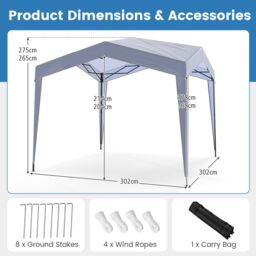 Costway 302 x 302 cm Pop up Canopy Tent with Portable Wheeled Bag & 8 Stakes in White - thumbnail 2