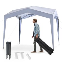 Costway 302 x 302 cm Pop up Canopy Tent with Portable Wheeled Bag & 8 Stakes in White - thumbnail 1
