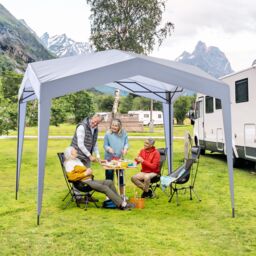 Costway 302 x 302 cm Pop up Canopy Tent with Portable Wheeled Bag & 8 Stakes in White - thumbnail 3