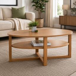SPOT ON DEALZ Oval CoffeeTable with Under Shelf Oak Finish MDF Living Room Furniture in Light Oak - thumbnail 6