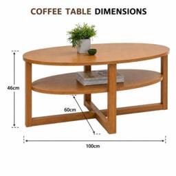 SPOT ON DEALZ Oval CoffeeTable with Under Shelf Oak Finish MDF Living Room Furniture in Light Oak - thumbnail 2