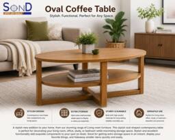 SPOT ON DEALZ Oval CoffeeTable with Under Shelf Oak Finish MDF Living Room Furniture in Light Oak - thumbnail 3