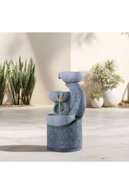 H&O Direct Outdoor 3-Tier Solar-Powered Water Fountain Decor in Grey - image 1