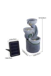 H&O Direct Outdoor 3-Tier Solar-Powered Water Fountain Decor in Grey - thumbnail 6