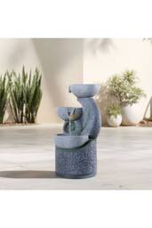 H&O Direct Outdoor 3-Tier Solar-Powered Water Fountain Decor in Grey - thumbnail 1