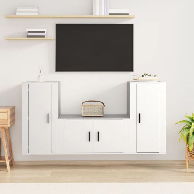 Berkfield Home 3 Piece TV Cabinet Set White Engineered Wood - image 1