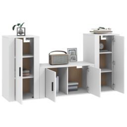 Berkfield Home 3 Piece TV Cabinet Set White Engineered Wood - thumbnail 3