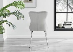 FurnitureboxUK Set of 2 Nora Deep Padded Luxurious Dining Chairs Upholstered In Soft Velvet With Chrome Legs in Light Grey - thumbnail 6