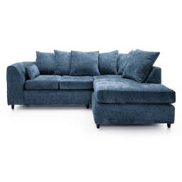 Furnishings For Less UK Monaco Chenille Fabric 3 to 4 Seater L Shaped Corner Sofa Right Hand Facing in Blue - thumbnail 1