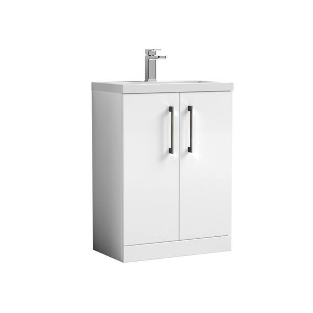 Balterley Bathroom Vanity Basin Unit, Brushed Pewter Handles, 600mm, Gloss White - image 1
