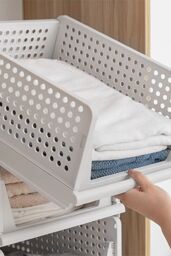Living and Home Clothing Storage Basket Foldable Stackable Drawer Storage Multifunctional Organizer in Off-White