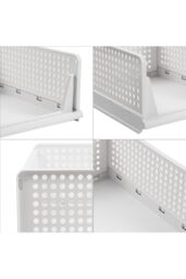 Living and Home Clothing Storage Basket Foldable Stackable Drawer Storage Multifunctional Organizer in Off-White - thumbnail 5