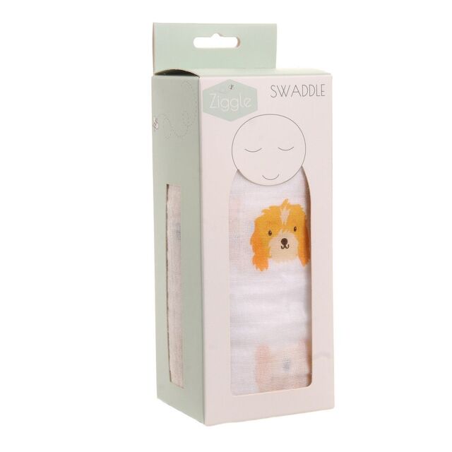 Ziggle Baby Cotton Muslin Swaddle Wrap - Cockapoo Dog in White