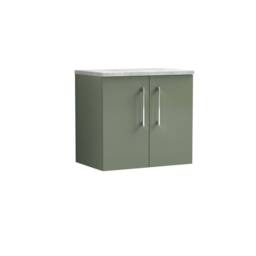 Balterley Level 600mm Wall Hung 2 Door Unit with Laminate Worktop - Satin Green