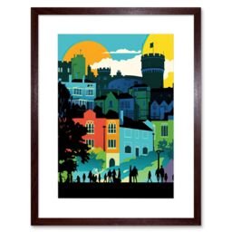 "Artery8 Wall Art Print Nottingham City Abstract Multicoloured Cityscape Artwork Framed 9X7 Inch in Brown - Size: W7"" x H9""" - thumbnail 1