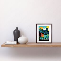 "Artery8 Wall Art Print Nottingham City Abstract Multicoloured Cityscape Artwork Framed 9X7 Inch in Brown - Size: W7"" x H9""" - thumbnail 2