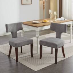 HomeTouch Milton Set of 2 Farmhouse Dining Chairs with T-Shape Back Linen Fabric Upholstered Accent Curved Backrest Kitchen Chairs - Size: 2 Pack - thumbnail 2