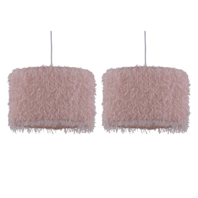 First Choice Lighting Set of 2 Rogers - Pink Shaggy 30cm Easy Fit Pendant Shades - image 1