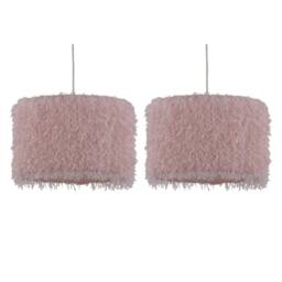 First Choice Lighting Set of 2 Rogers - Pink Shaggy 30cm Easy Fit Pendant Shades - thumbnail 1